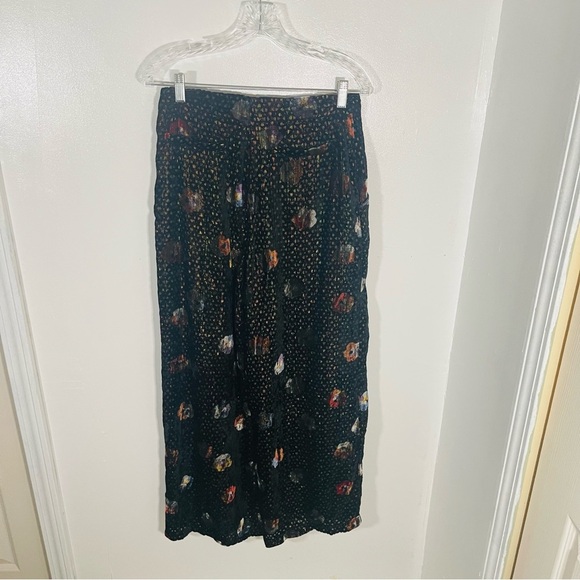 Anthropologie Eva Franco Hepburn Pant Black/Multi Metallic Wide-Leg Size 4 - Picture 6 of 8
